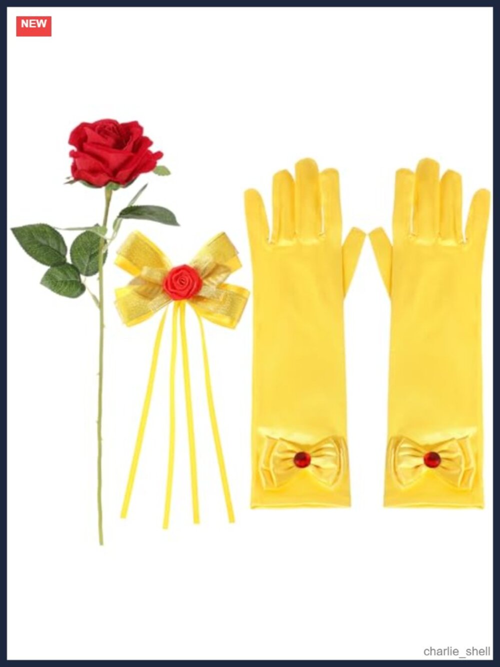 Princess Costume Accessory Set Satin Gloves Hair Clip Rose Flower